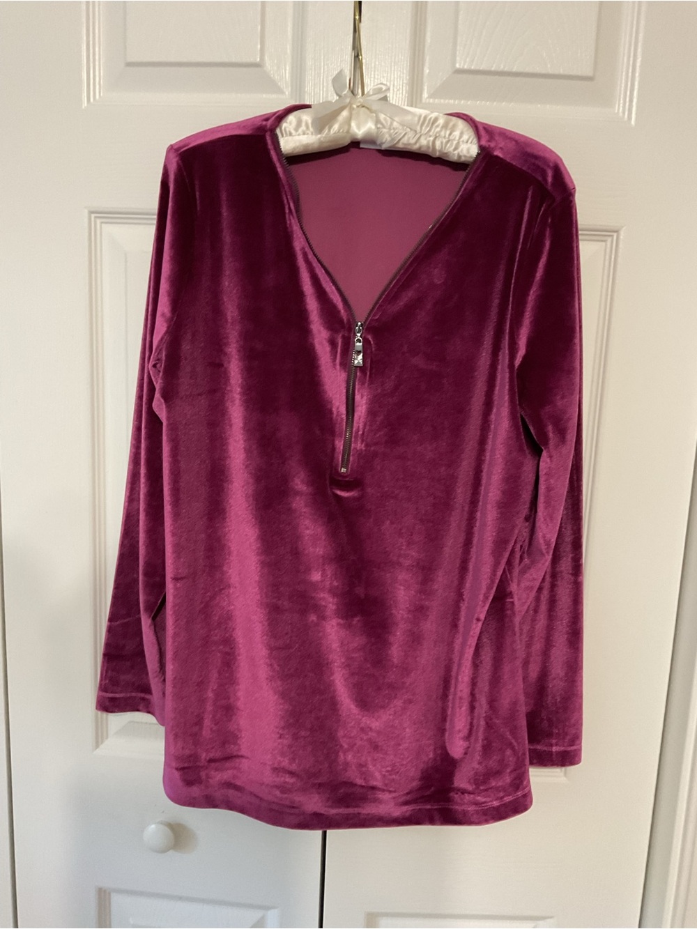 Kim Gravel Velour  Half-Zip Long Sleeve Top - magenta